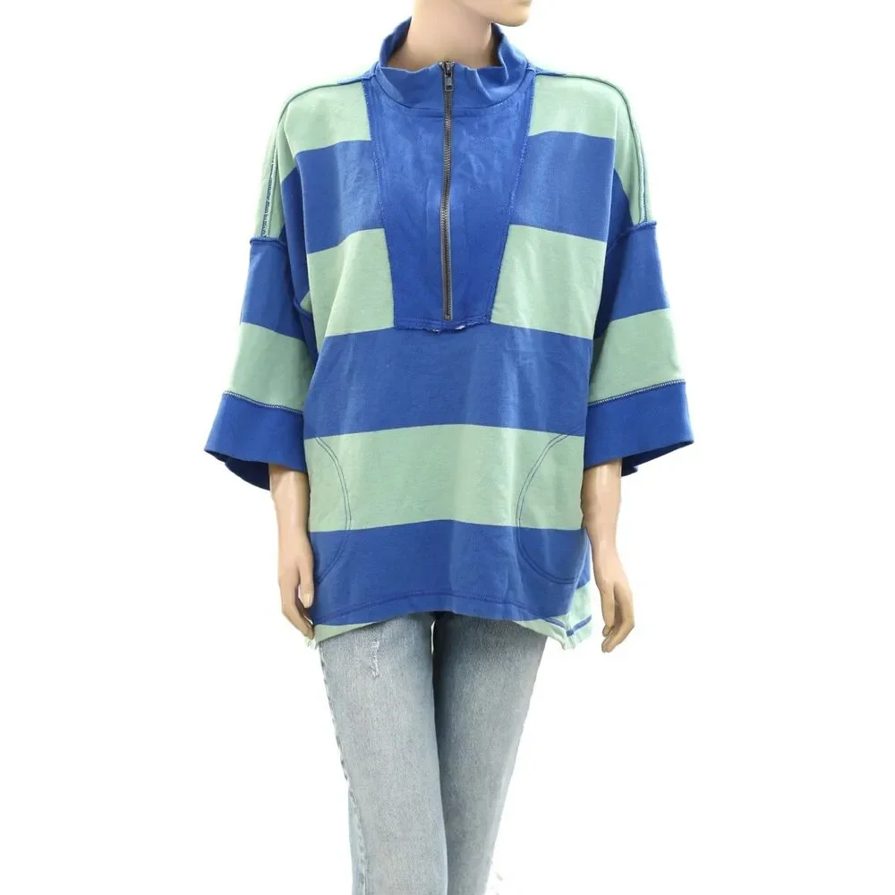 Free People We The Free Seaside Funnel Pullover Top Oversized Striped S 283967